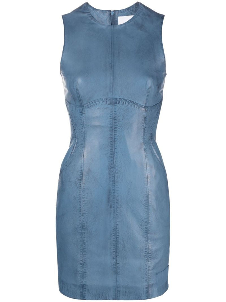Blue Leather Pencil Mini Dress