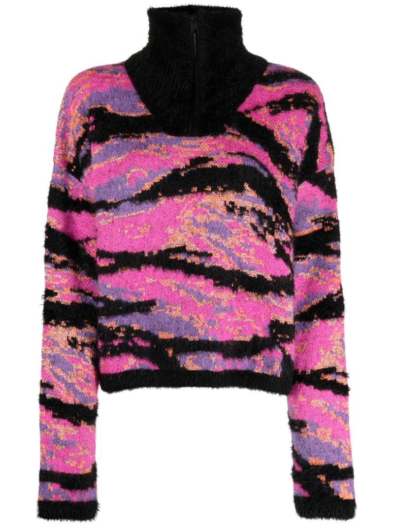 Pink Tiger-jacquard Half-zip Sweater