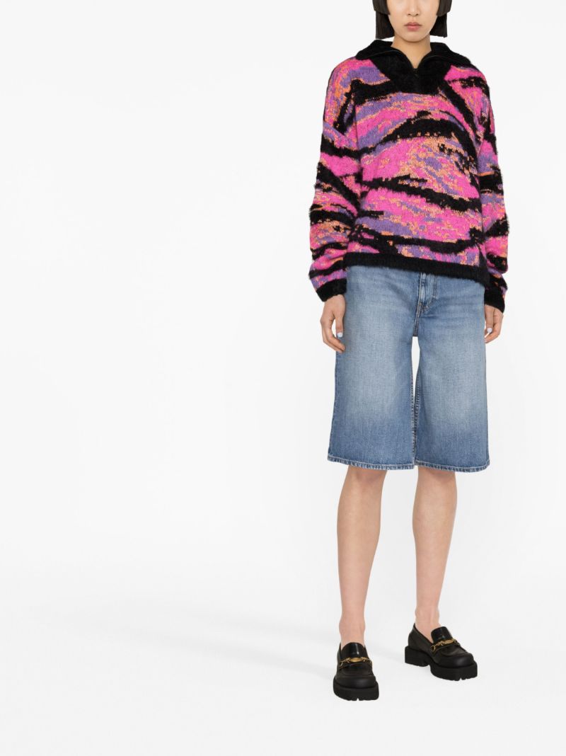 Pink Tiger-jacquard Half-zip Sweater