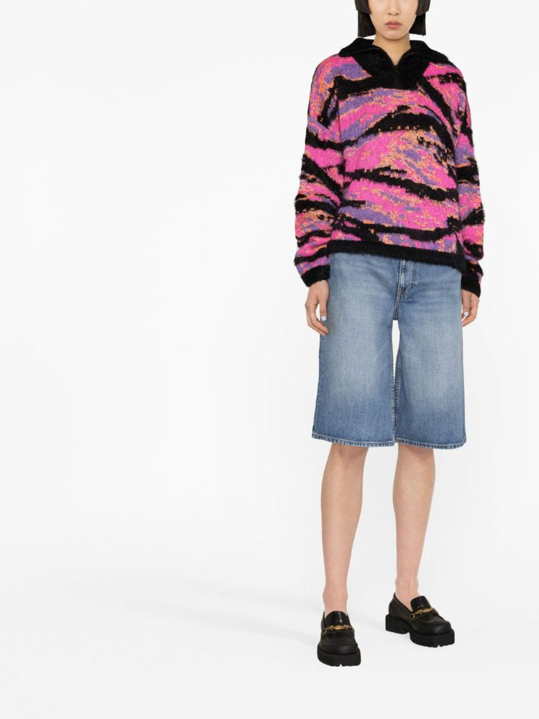 Pink Tiger-jacquard Half-zip Sweater