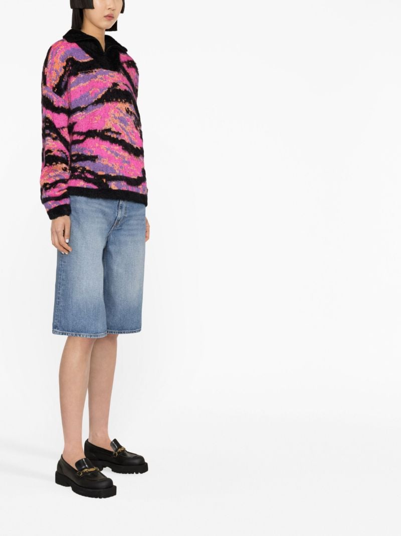 Pink Tiger-jacquard Half-zip Sweater