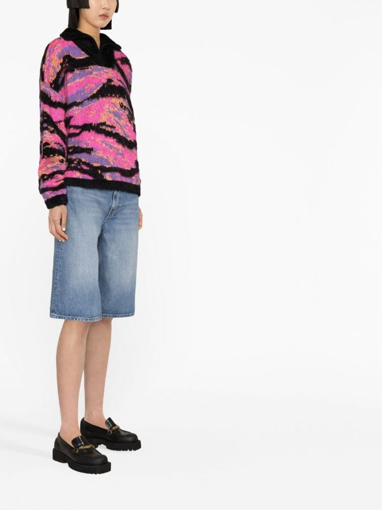 Pink Tiger-jacquard Half-zip Sweater