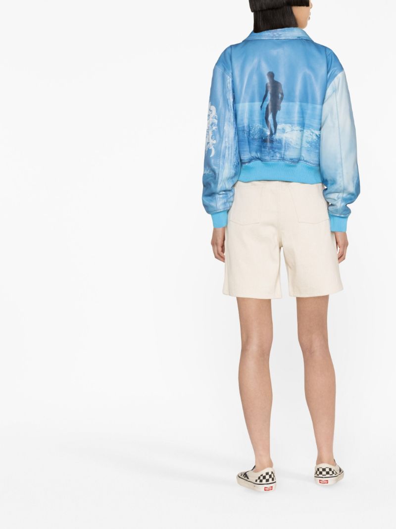 Blue Surf Graphic Print Bomber Jacket