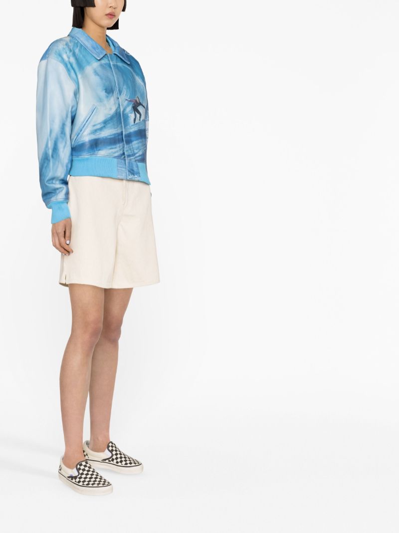 Blue Surf Graphic Print Bomber Jacket