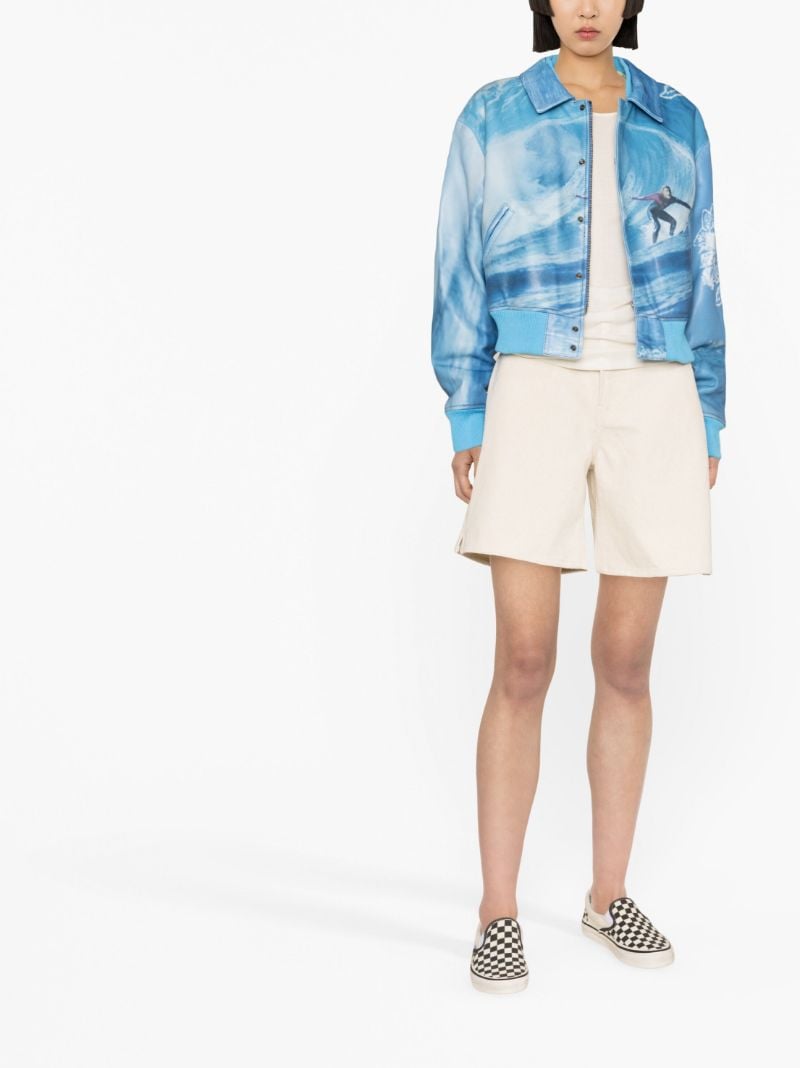 Blue Surf Graphic Print Bomber Jacket