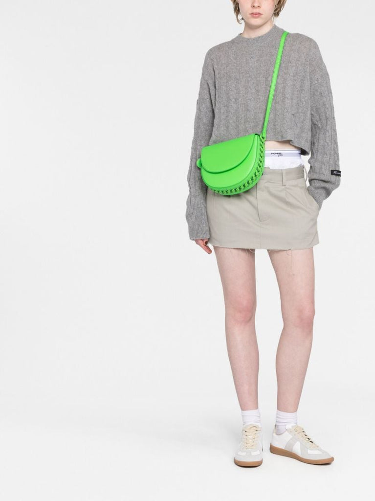 Fluo Green Medium Chain Faux Leather Shoulder Bag