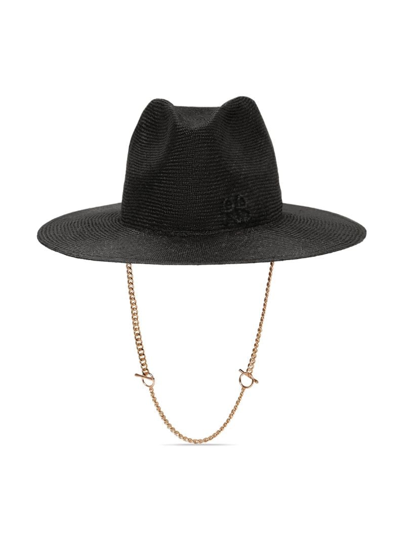 Black Chain-detail Straw Fedora Hat