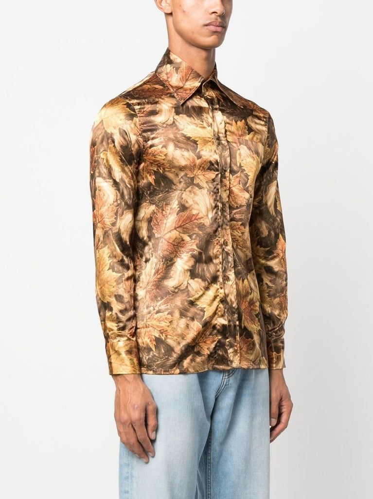 Brown Leaf Print Shirt