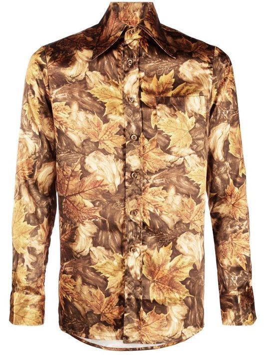 Brown Leaf Print Shirt