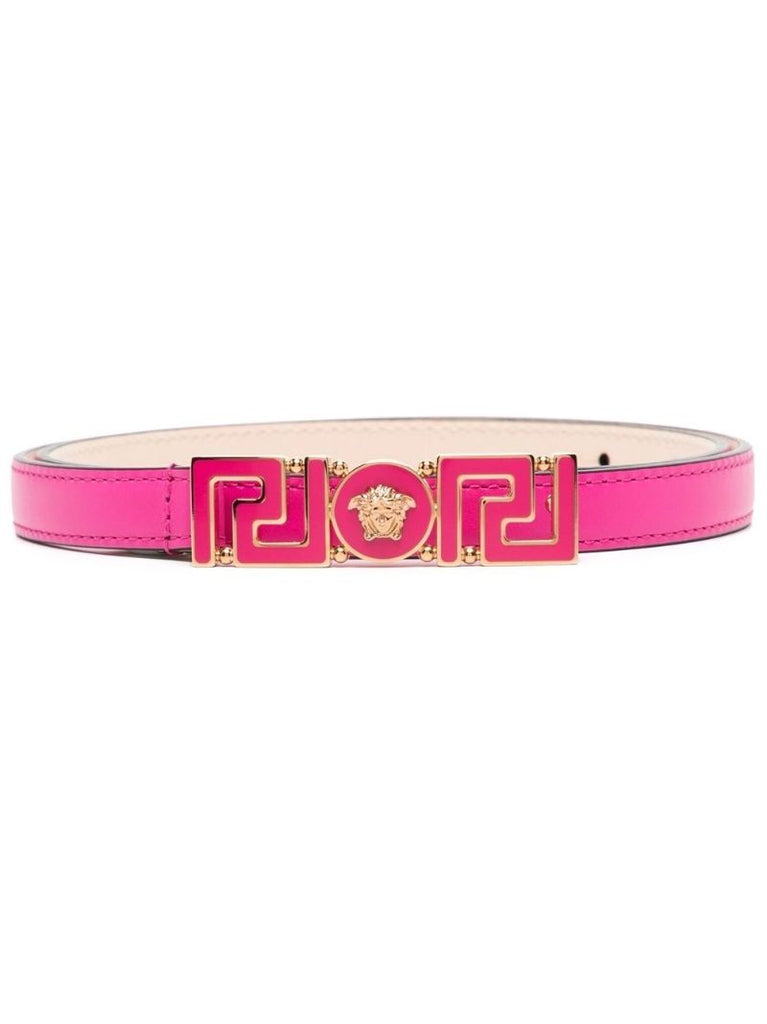 Pink Leather Greca Plaque Belt
