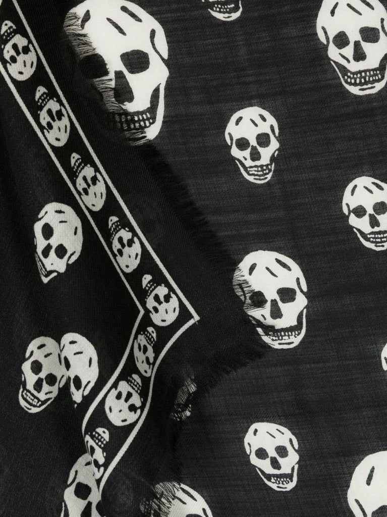 Black Wool Skull Print Scarf