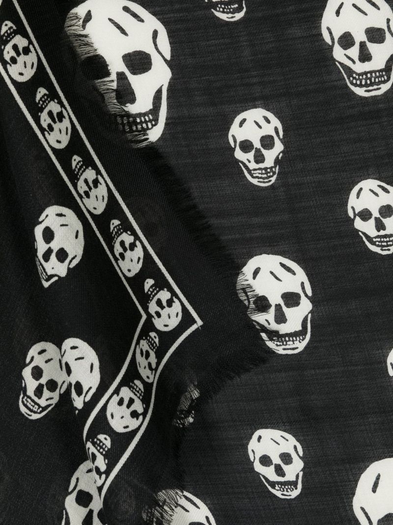 Black Wool Skull Print Scarf
