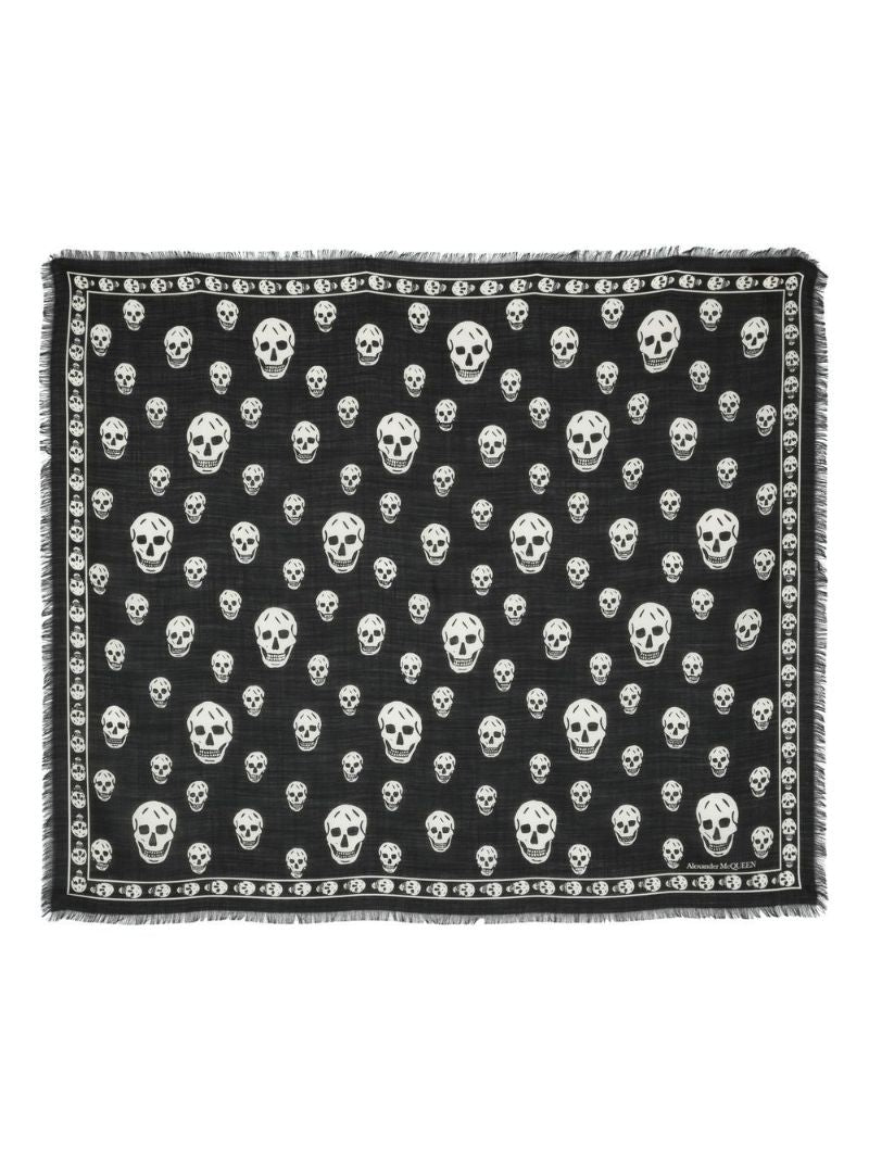 Black Wool Skull Print Scarf
