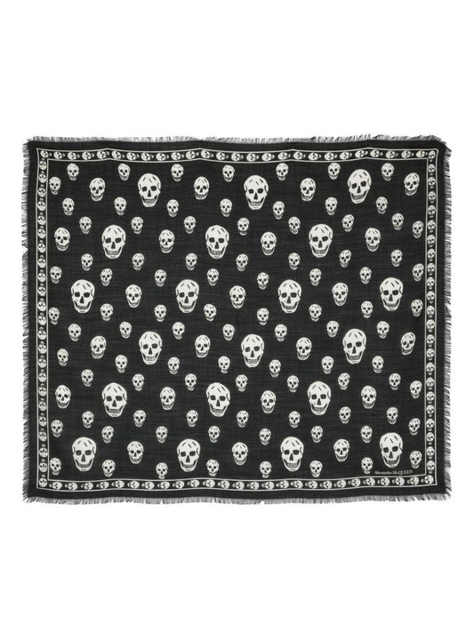 Black Wool Skull Print Scarf