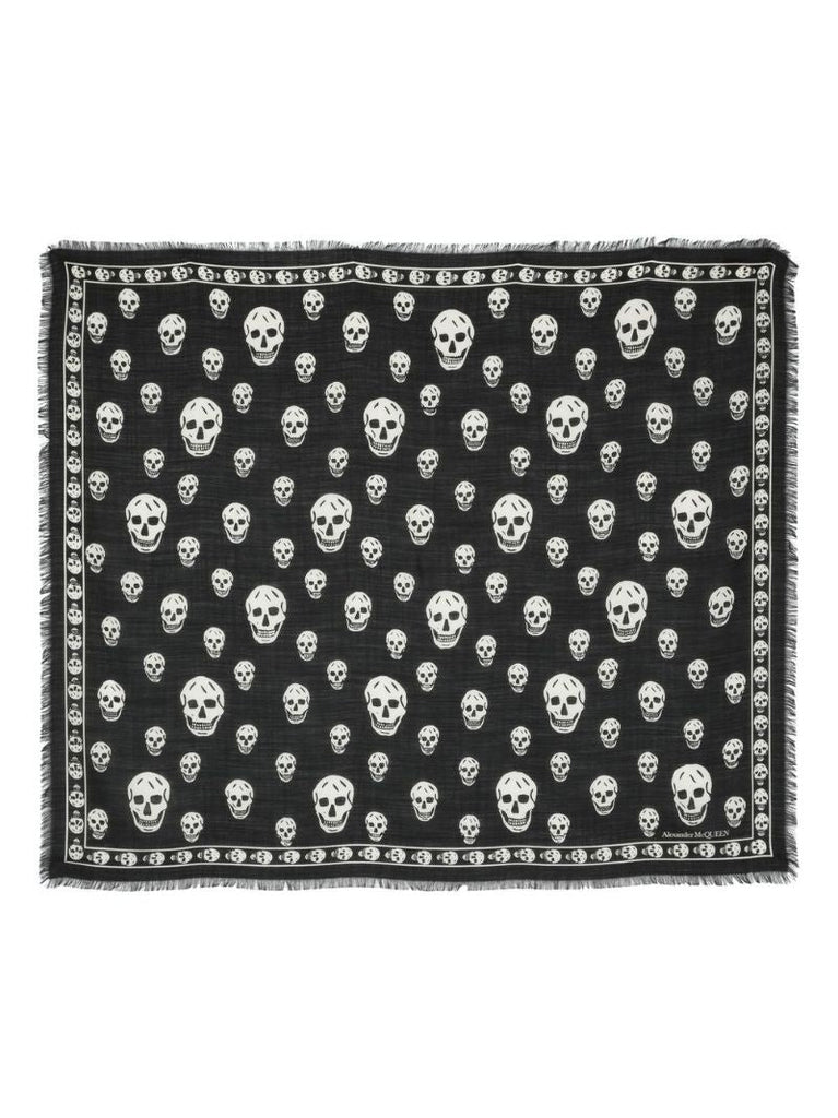 Black Wool Skull Print Scarf
