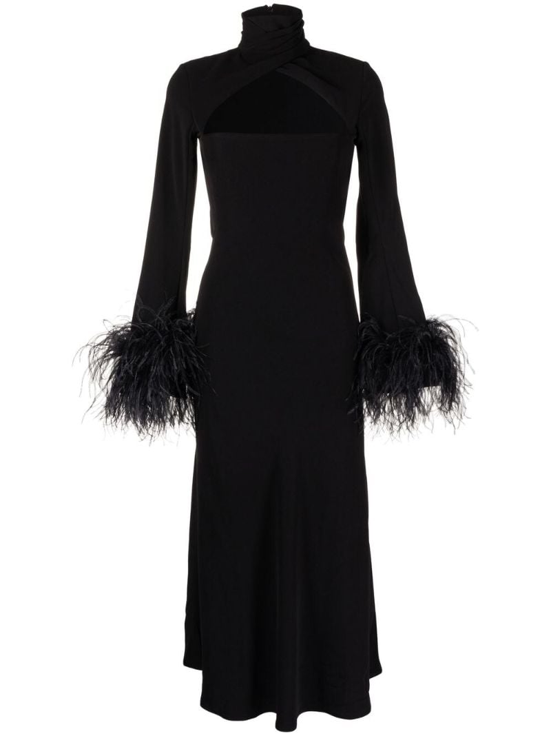 Black Odessa Feather-trim Midi Dress