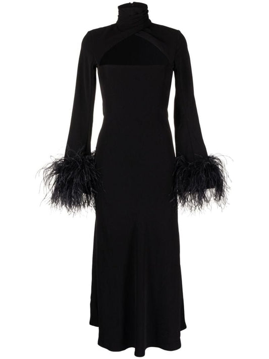 Black Odessa Feather-trim Midi Dress