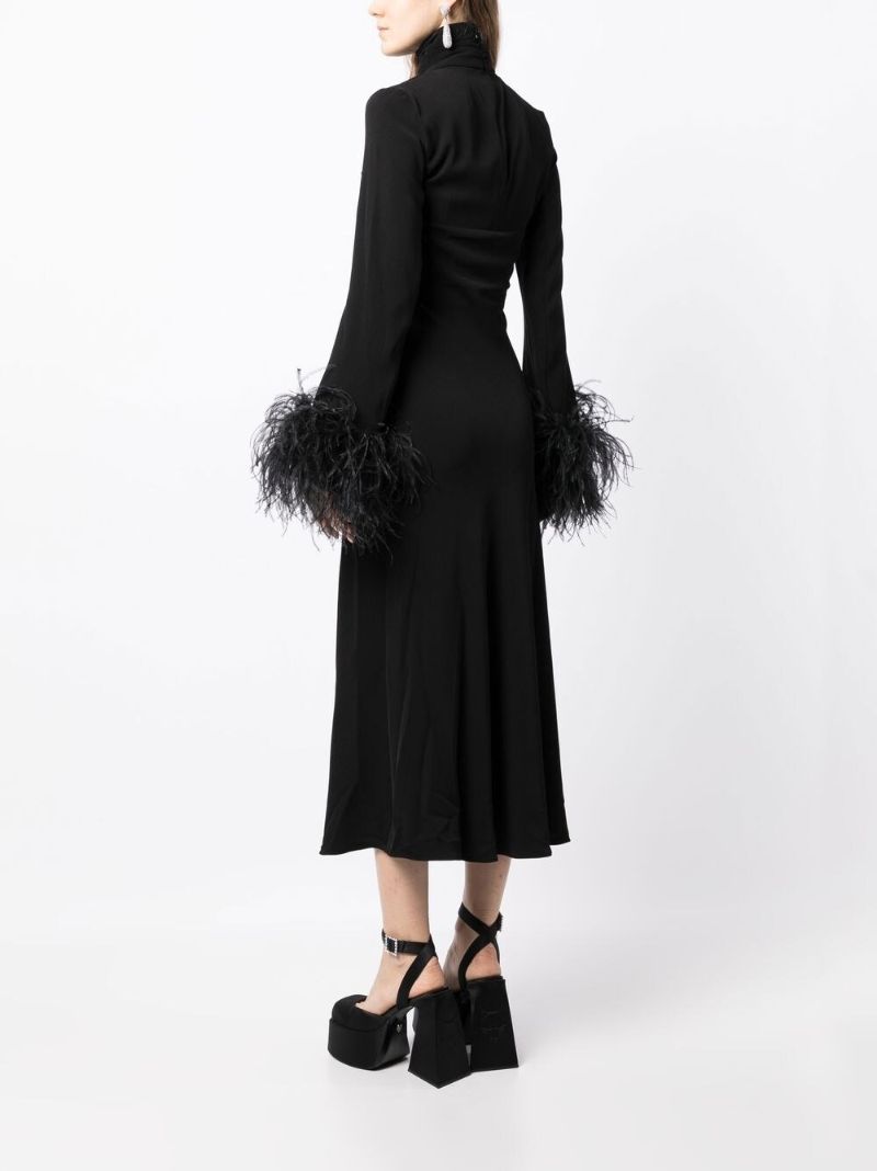 Black Odessa Feather-trim Midi Dress