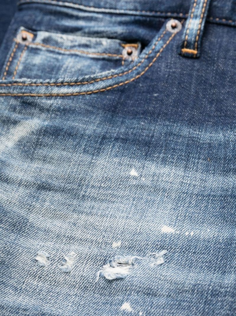 Blue Distressed-effect Straight-leg Jeans