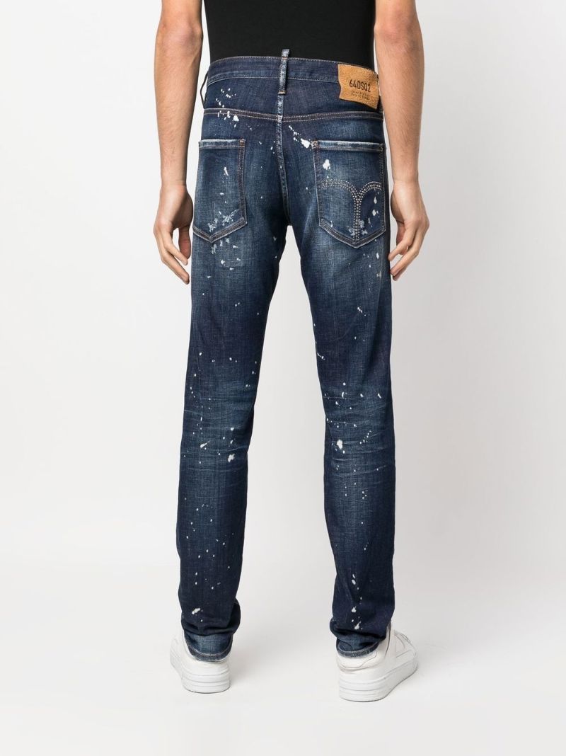 Blue Distressed-effect Straight-leg Jeans