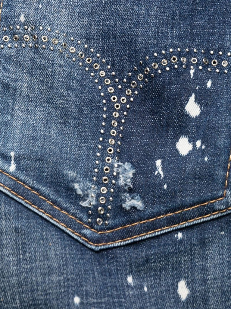 Blue Distressed-effect Straight-leg Jeans