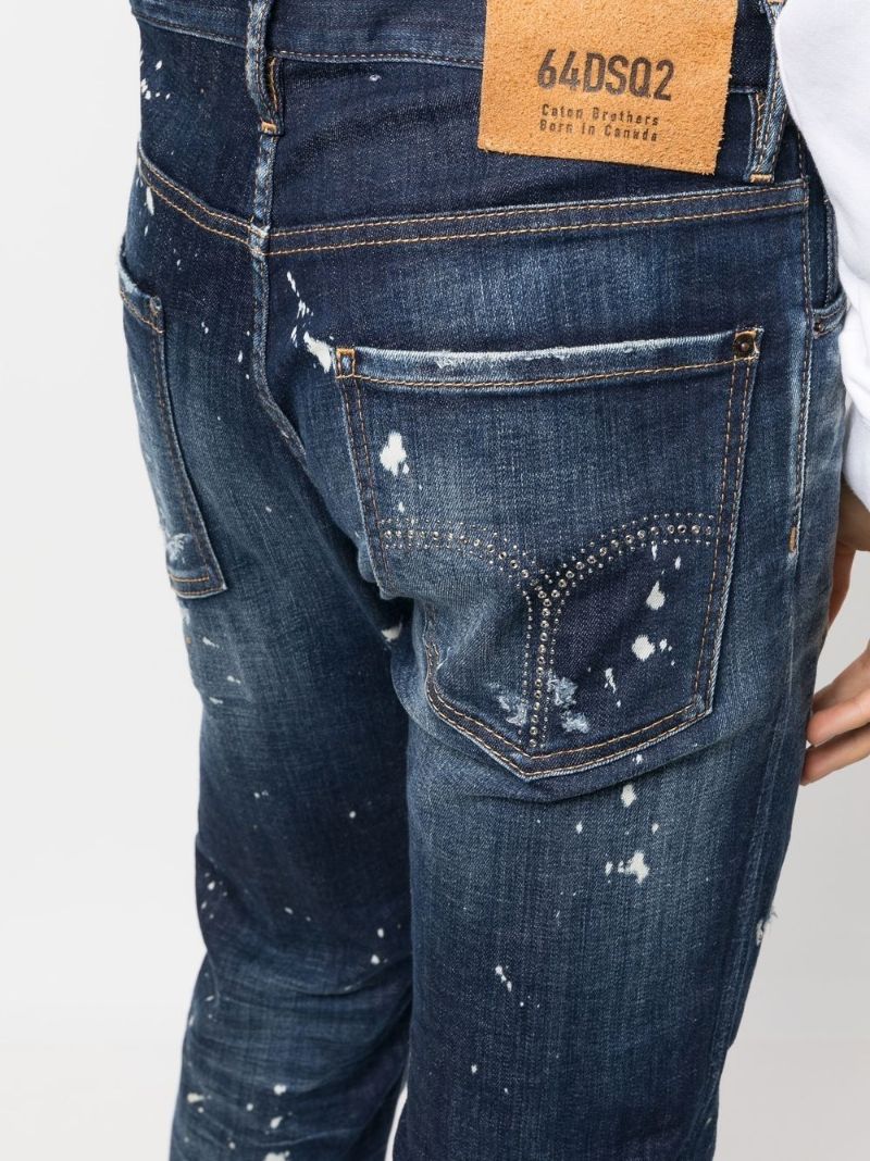 Blue Distressed-effect Straight-leg Jeans