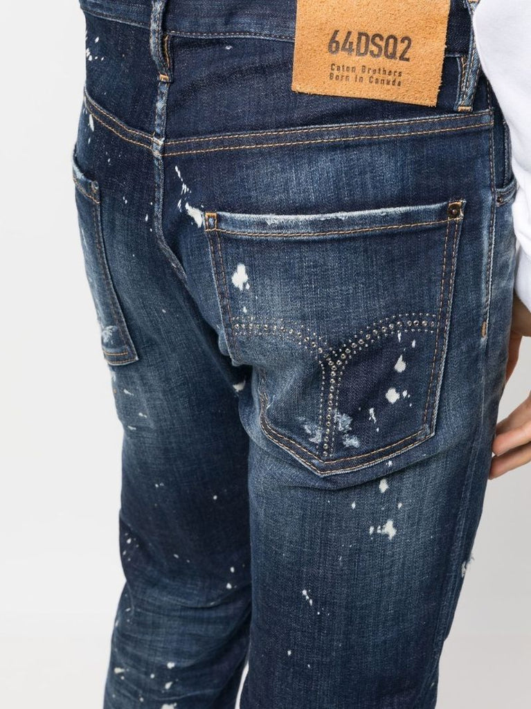 Blue Distressed-effect Straight-leg Jeans