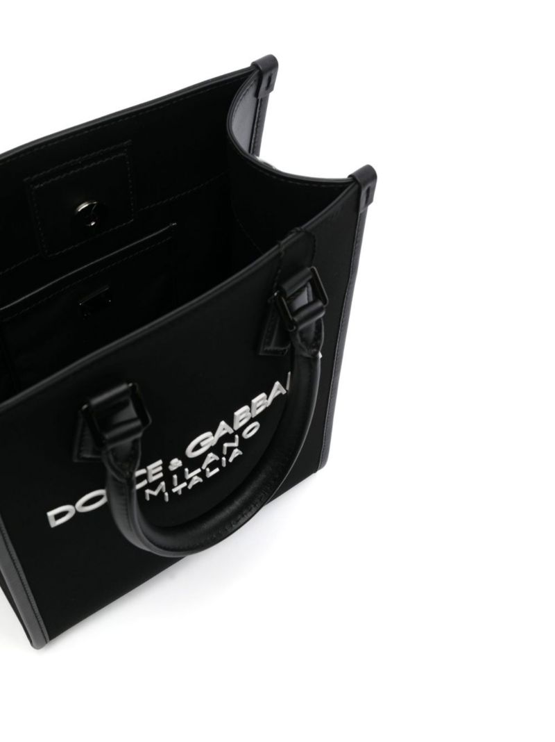 Black Raised Logo Small Tote Bag
