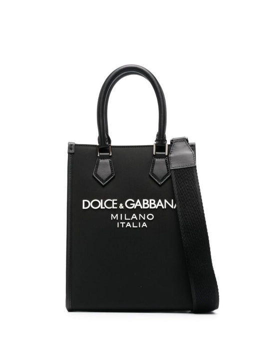 Black Raised Logo Small Tote Bag
