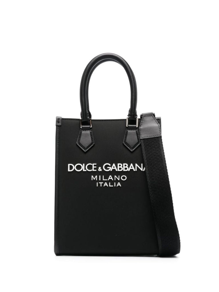 Black Raised Logo Small Tote Bag