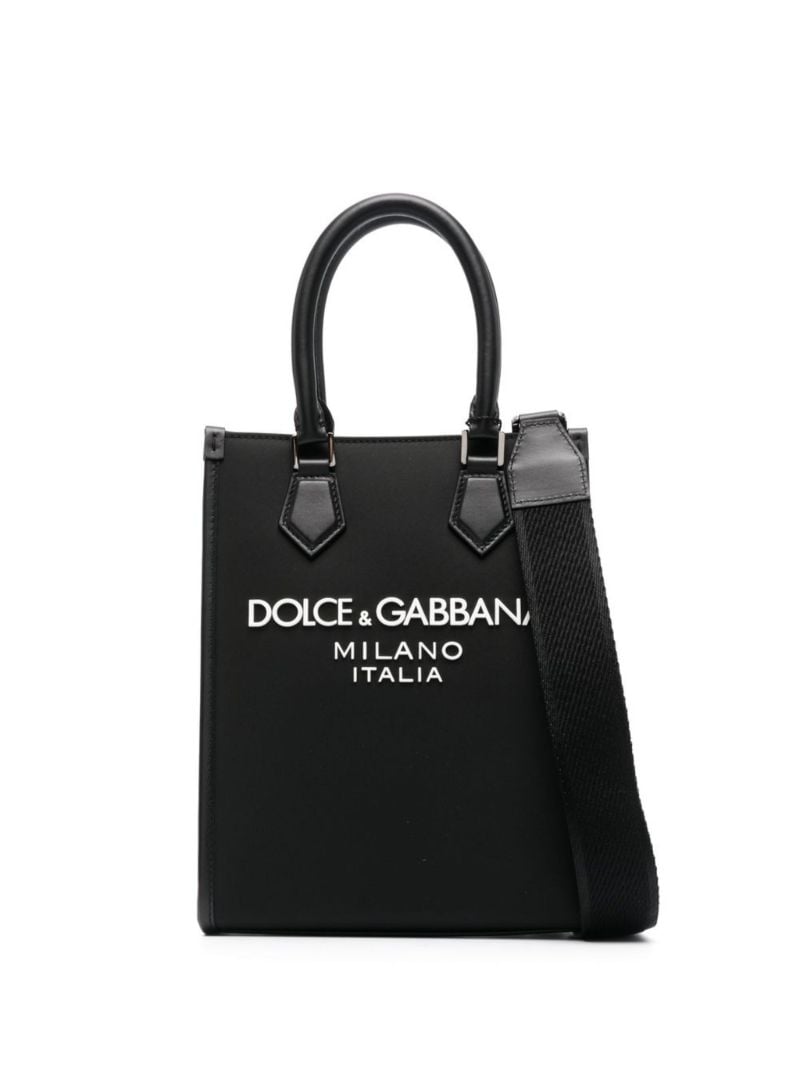 Black Raised Logo Small Tote Bag