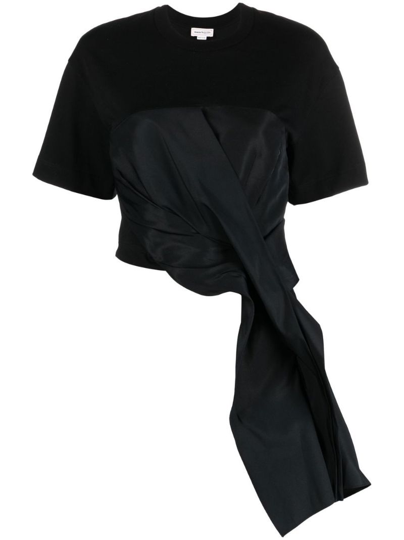 Black Ruched Detail Asymmetric Top