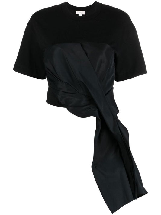 Black Ruched Detail Asymmetric Top