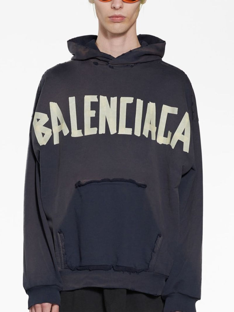 Black Tape Type Logo Cotton Hoodie