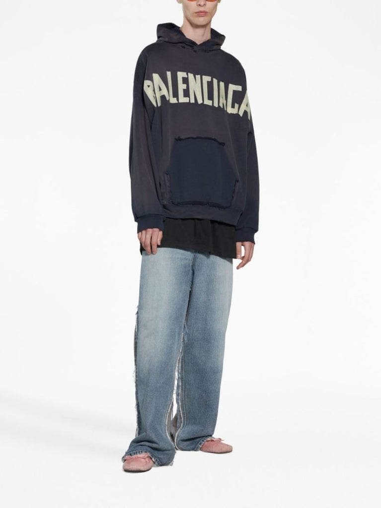 Black Tape Type Logo Cotton Hoodie