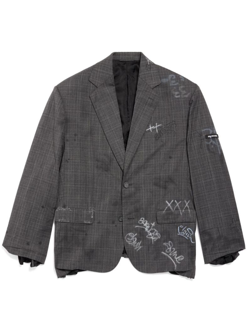 Grey Heather Prince of Wales Wool Blazer