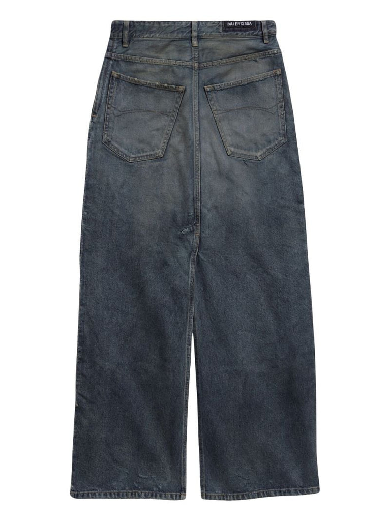 Blue Double-slit Denim Skirt