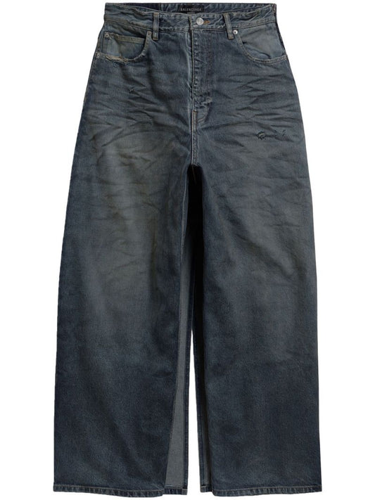 Blue Double-slit Denim Skirt
