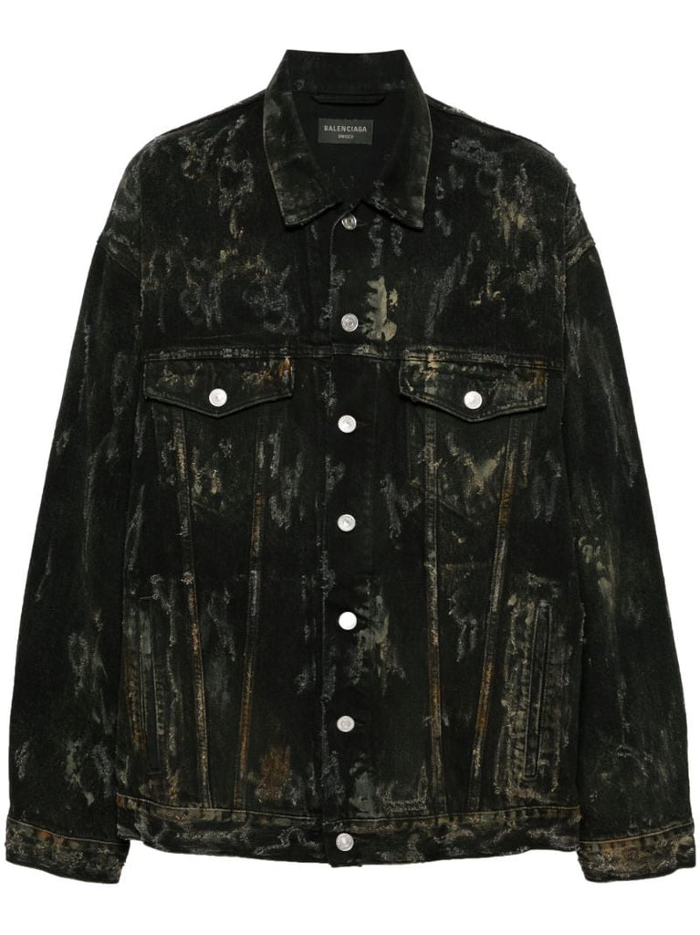 Black Distressed Effect Denim Jacket