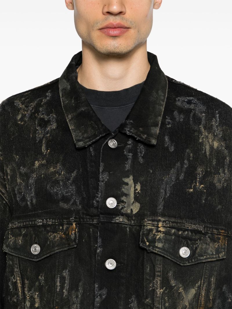 Black Distressed Effect Denim Jacket