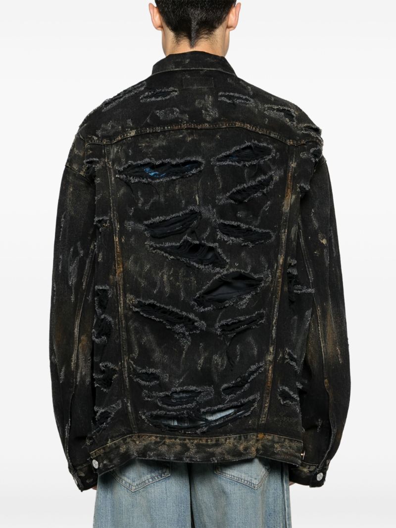 Black Distressed Effect Denim Jacket