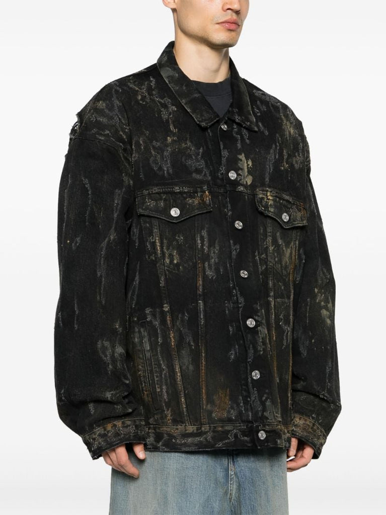 Black Distressed Effect Denim Jacket