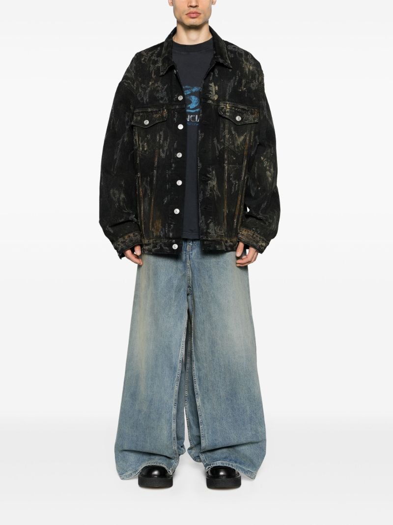 Black Distressed Effect Denim Jacket