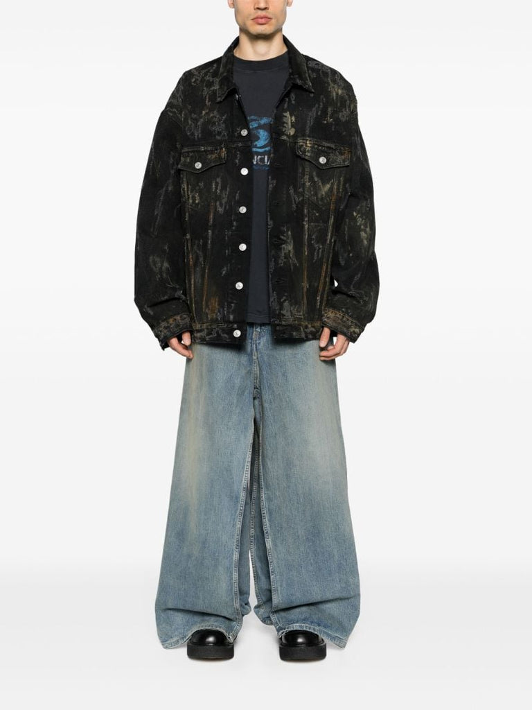 Black Distressed Effect Denim Jacket