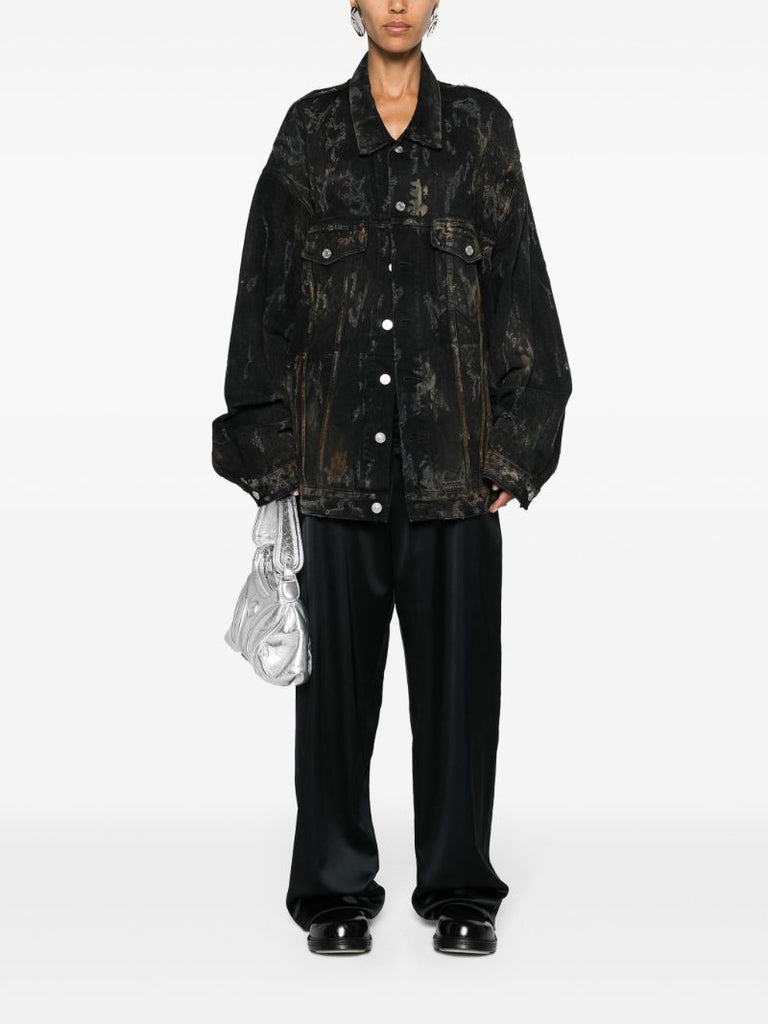 Black Distressed Effect Denim Jacket