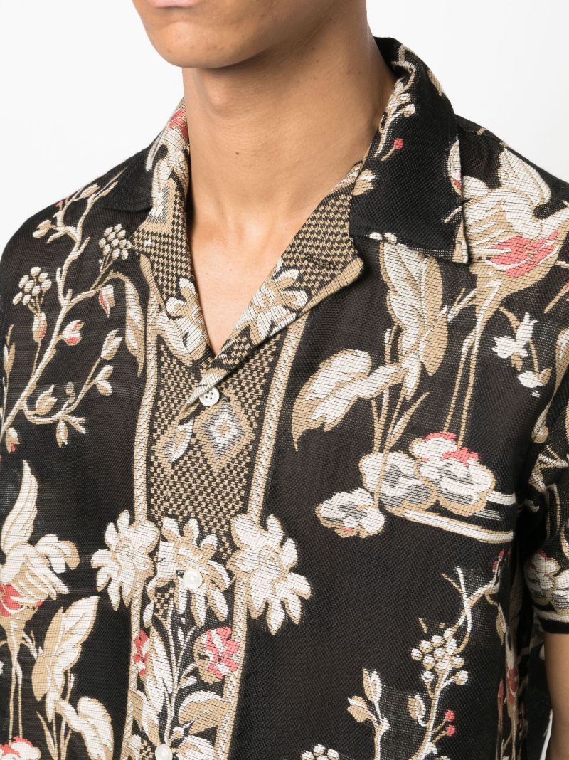 Black Botanical Pattern Semi-sheer Shirt