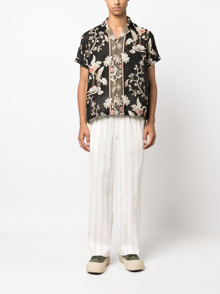Black Botanical Pattern Semi-sheer Shirt