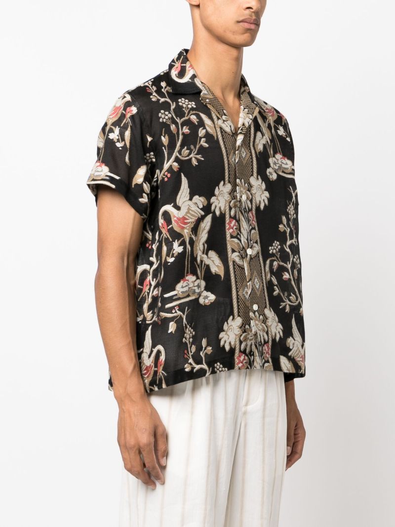 Black Botanical Pattern Semi-sheer Shirt