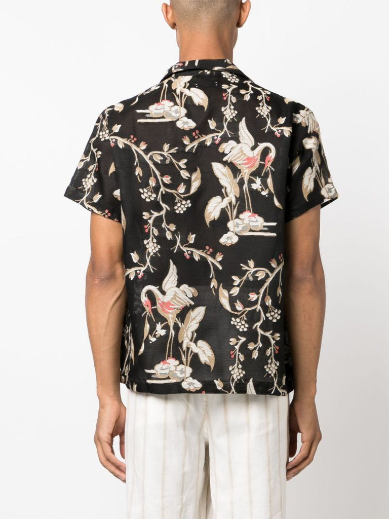 Black Botanical Pattern Semi-sheer Shirt