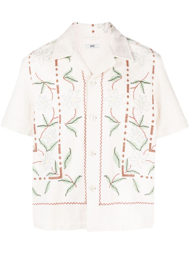 Neutral Gerber Border Cross-stitch Shirt